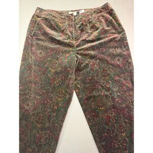 Talbots Velvet Pants Womens 18 Red Green Paisley Straight Leg Trousers Holiday